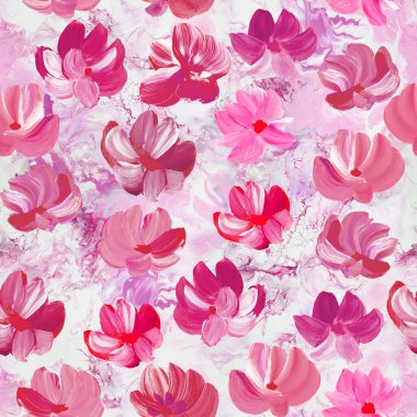 Kusursuz pembe çiçek deseni, orijinal el çizimi, izlenimcilik tarzı, renk dokusu, fırça darbeleri, beyaz arka plan. Modern sanat.