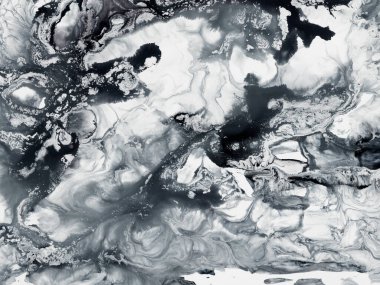 Siyah ve beyaz soyut fantastik yaratıcı el yapımı arka plan, fırça ve mermer dokular, akrilik resim. Çağdaş sanat.