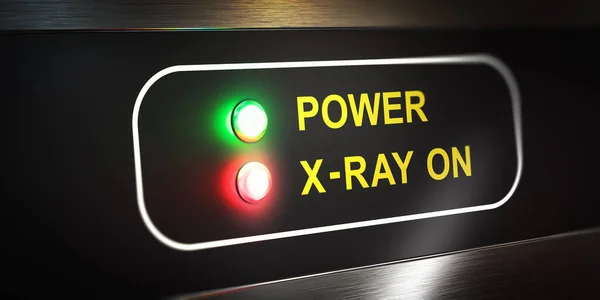 Control panel with power and X-Ray radiations indicator illuminated. 3D illustration.