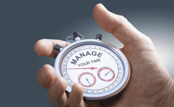 Hand Holding Conceptual Stopwatch Time Management Scheduling Productivity — Stock Photo, Image