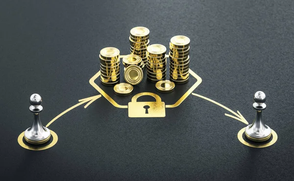 Pawns Generic Coins Black Background Concept Locked Money Illustration — Stock Photo, Image