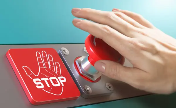 Woman Hand Pushing Stop Button Protest Concept — Stock Photo, Image