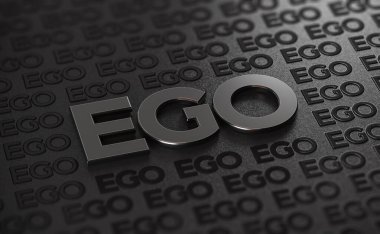 Overinflated ego over black background. Egocentrism concept. 3d illustration. clipart