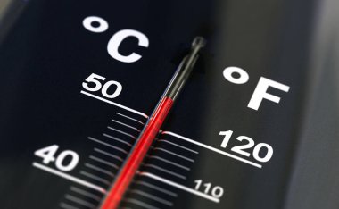 Outdoor thermometer showing extreme temperatures more than 50 degree celsius or 120 degree Farenheit. 3d illustration clipart