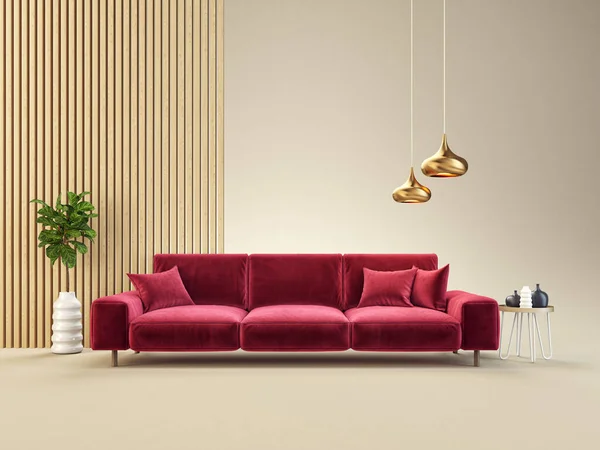 Moderna Sala Estar Con Sofá Rojo Ilustración —  Fotos de Stock