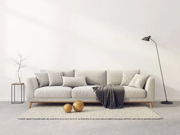 Modernes Wohnzimmer Mit Sofa Illustration Skandinavisches Interieur — Stockfoto
