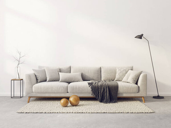 modern living room with sofa. 3d illustration. Scandinawian interior