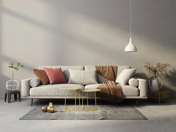 有沙发的现代客厅 3D例证 斯堪的纳维亚内陆 — 图库照片