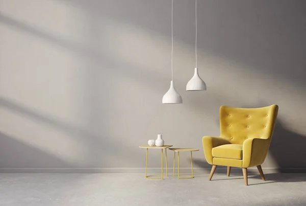 有扶手椅的现代客厅 3D例证 斯堪的纳维亚内陆 — 图库照片