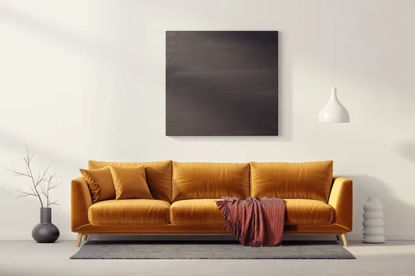 Modernes Wohnzimmer Mit Gelbem Sofa Illustration Skandinavisches Interieur — Stockfoto