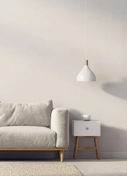 有沙发的现代客厅 3D例证 斯堪的纳维亚内陆 免版税图库图片