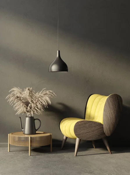 有扶手椅的现代客厅 3D例证 斯堪的纳维亚内陆 图库照片