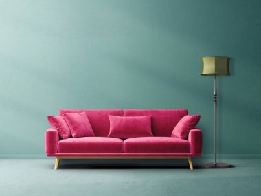Pembe kanepeli modern oturma odası. 3d illüstrasyon
