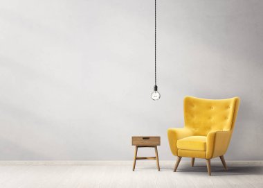 Modern oturma odası ile sarı koltuk