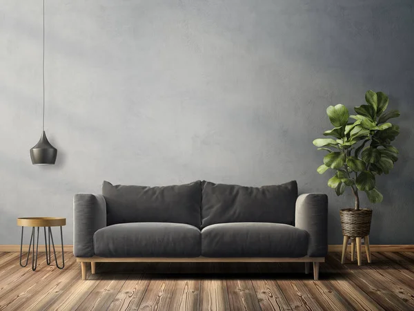 Modernes Wohnzimmer Mit Schwarzem Sofa Illustration — Stockfoto