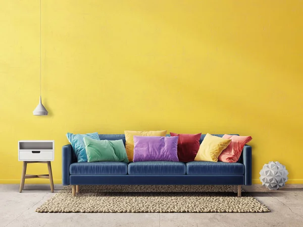 有沙发和黄色墙壁的现代客厅 — 图库照片