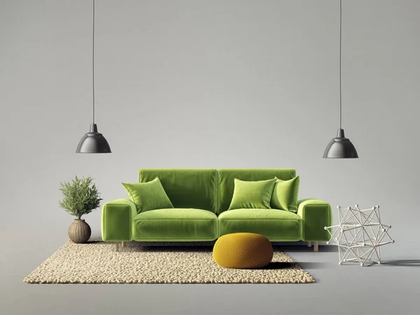 Moderne Woonkamer Met Groene Sofa — Stockfoto