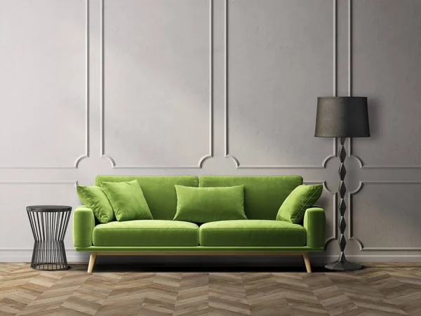 有绿色沙发的现代客厅 3D说明 图库图片