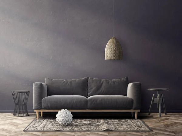 Modern Living Room Black Sofa Illustration Stock Picture