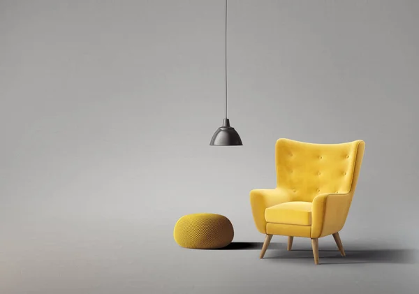 黄色のソファ付きのモダンなリビングルーム ストック写真
