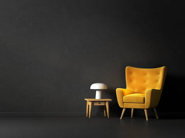 有黄色扶手椅的现代客厅 3D说明 图库图片