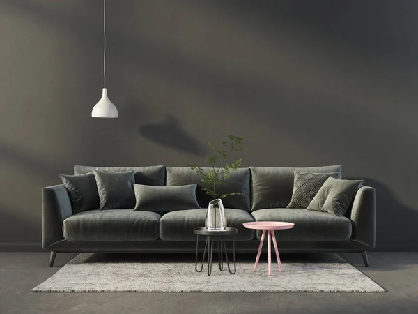 Modern Living Room Black Sofa Illustration Stock Photo