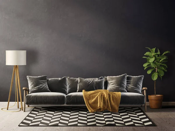 有沙发的现代客厅 3D说明 免版税图库照片