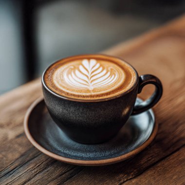 Kahve fincanı ahşap masada. Yapay zeka oluşturuldu