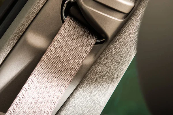 Closeup Beige Seat Belt Car Light Leather Interior Motiv Pravidel — Stock fotografie