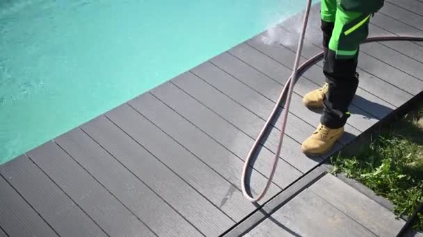 Composite Made Poolside Deck Washing — Stockvideo