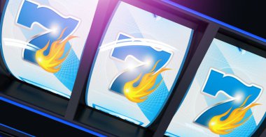 Lucky Blue Triple Seven One Handed Bandit Slot Machines 3D Illustration. Casino Online Games Conceptual Graphic.