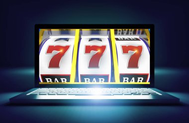 Casinos Slot Machine Online Games Laptop Conceptual 3D Rendered Illustration.