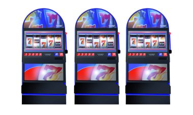 Row of Classic Las Vegas Style Slot Machines Object 3D Rendered. Gambling Object.