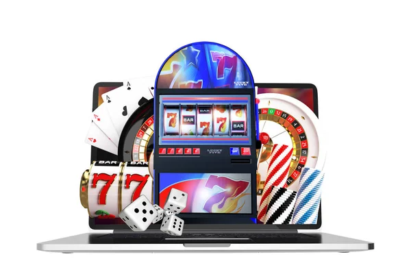 Rendered Illustration Online Casino Games Coming Out Laptop Display Conceptual — Foto de Stock