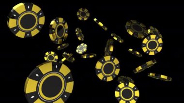 Falling Golden Casino Chips on a Black Background. Gambling Industry Casino Tokens Animation.