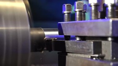 Processing Piece of Metal Using Lathe Machine. Metalworking Industry Theme.