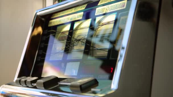 Caucasian Woman Playing Slot Machine Game Close Footage Gambling Industry — Stock Video