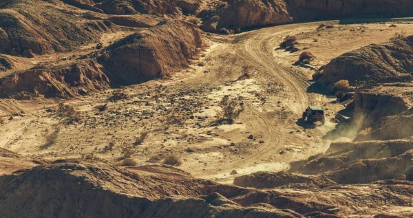 Desert Landscape Roading All Wheels Drive Vehicle Sandy Rural Desert — Stock Photo, Image