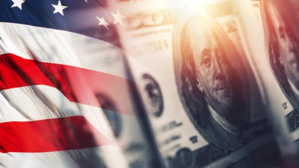 Dollar Index Closeup Concept American Flag Американські Долари Платять Готівкою — стокове відео