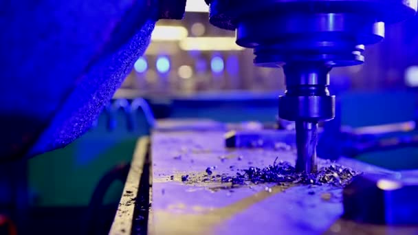 Fémmegmunkáló Ipari Marógép Vagy Esztergagép Működés Közben — Stock videók