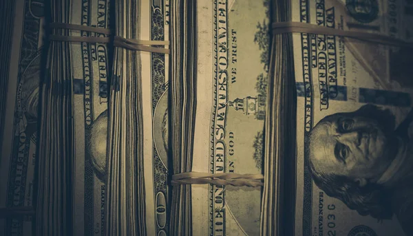 Packs Dollar Bills Tied Together Elastic Twine Large Amount Money — Stock Photo, Image