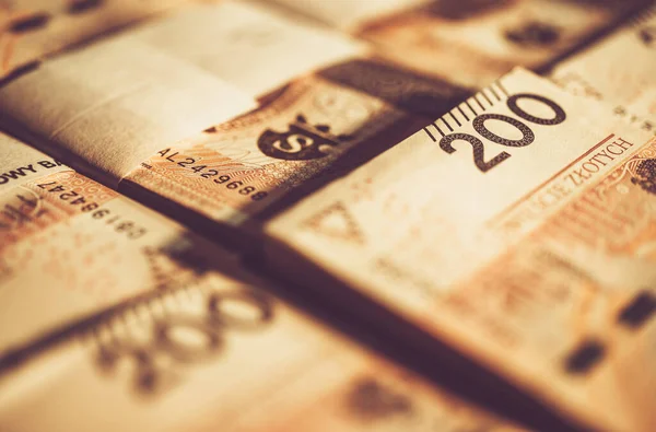 Gedetailleerde Close Van Tweehonderd Poolse Zloty Bill Een Bundel Bedrijfsleven — Stockfoto