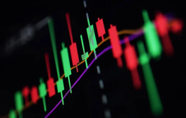 暗号通貨取引市場の分析を示すコンピュータ画面に表示される暗号チャート 投資のテーマ — ストック写真