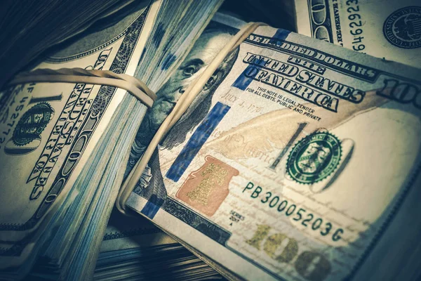 Grămezi Mari Dolari Americani Închidere Fotografie Cash Money Theme — Fotografie, imagine de stoc