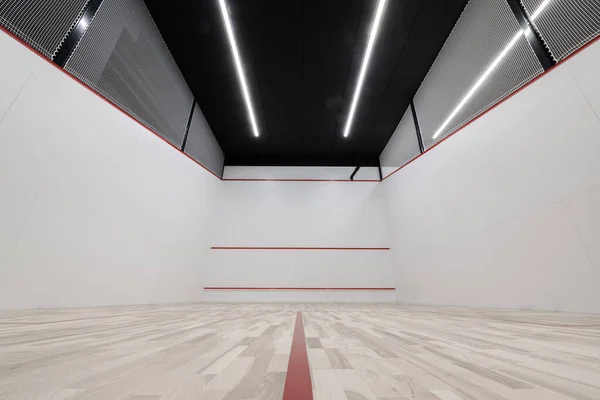 Nuovissimo Moderno Squash Court Ampio Angolo Vista Attesa Giocatori — Foto Stock
