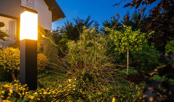 Beautiful Rockery Garden Illuminated Led Outdoor Waterproof Weather Resistance Lights — Stock Photo, Image