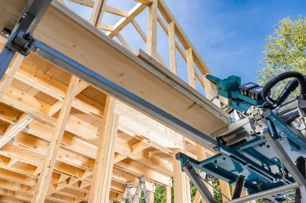 Wooden House Skeleton Frame Building Construction Industry Theme Powerful Wood — Stock Photo, Image