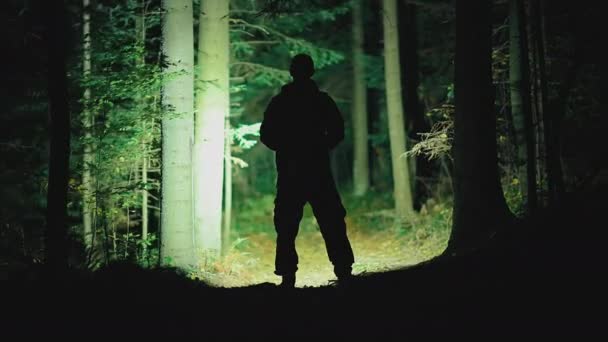 行方不明者を探している強力な懐中電灯を持つ検索クルーのメンバー — ストック動画