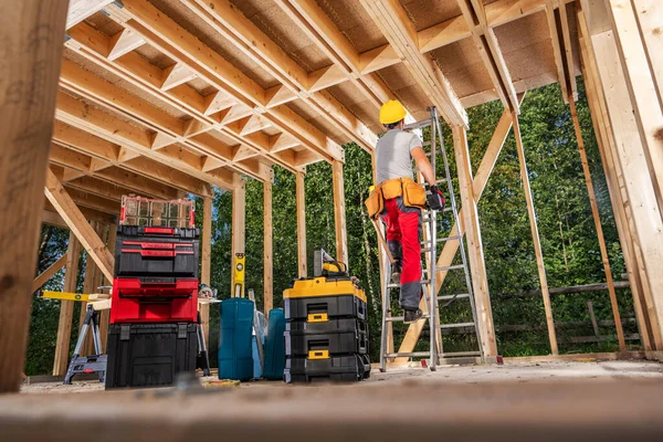 Entrepreneur Construction Professionnel Dans Son Cadre Maison Bois Bâtiment Des — Photo