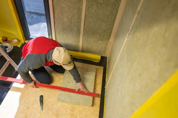 Construction Contractor Cutting Size Mineral Wool Insulation Material Stock Picture